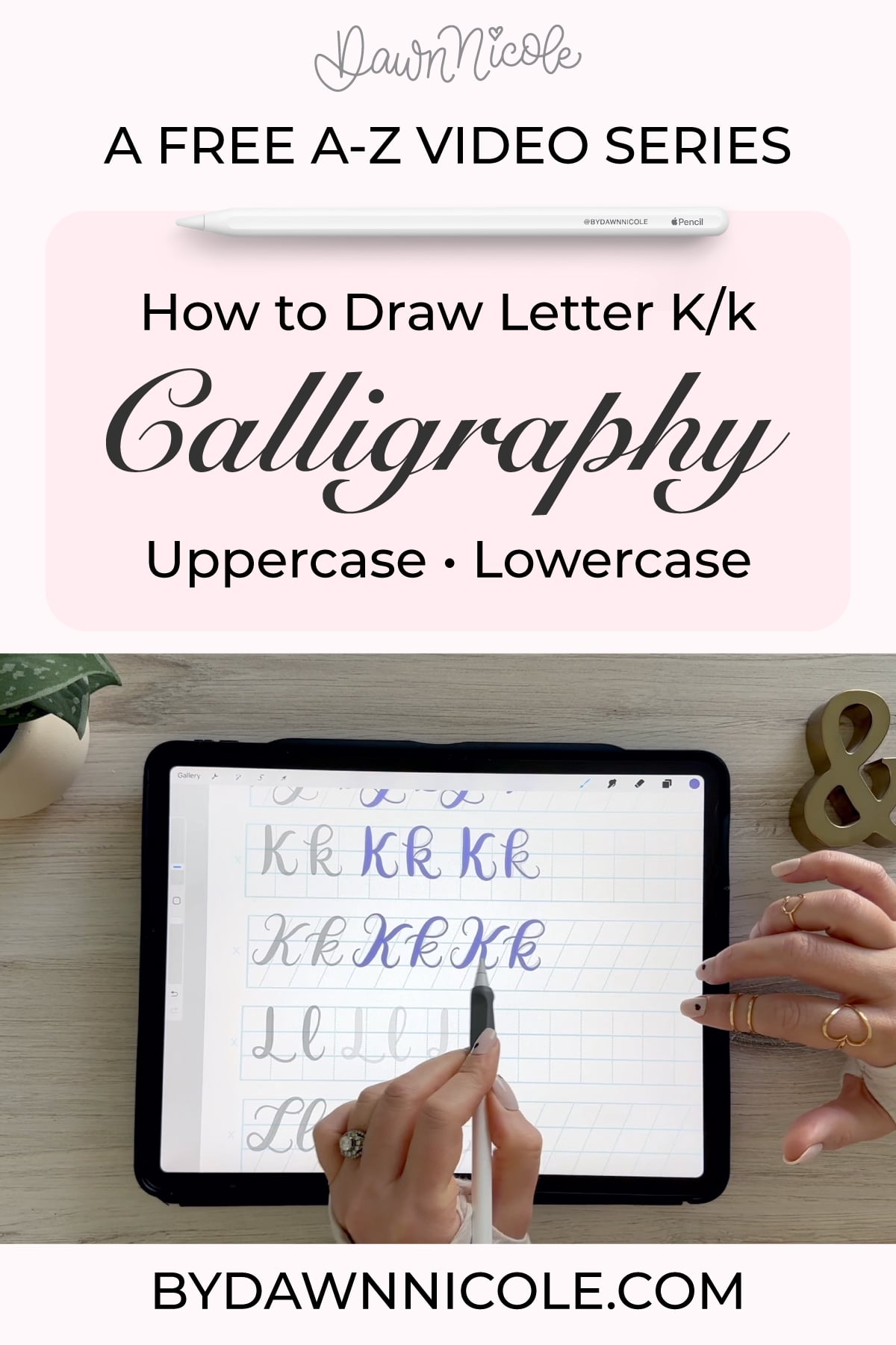 Learn to draw the letter K in this step-by-step brush calligraphy Procreate video tutorial for beginners. Follow along with paper or Procreate! 