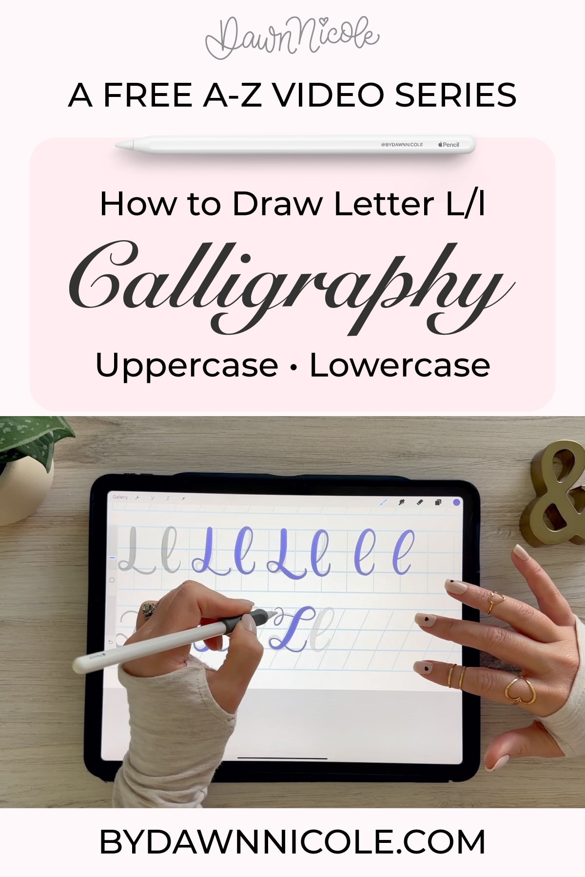 Calligraphy L: Uppercase & Lowercase (Video Tutorial). Learn to draw the letter L in this step-by-step brush calligraphy Procreate video tutorial for beginners. Follow along with paper or Procreate!