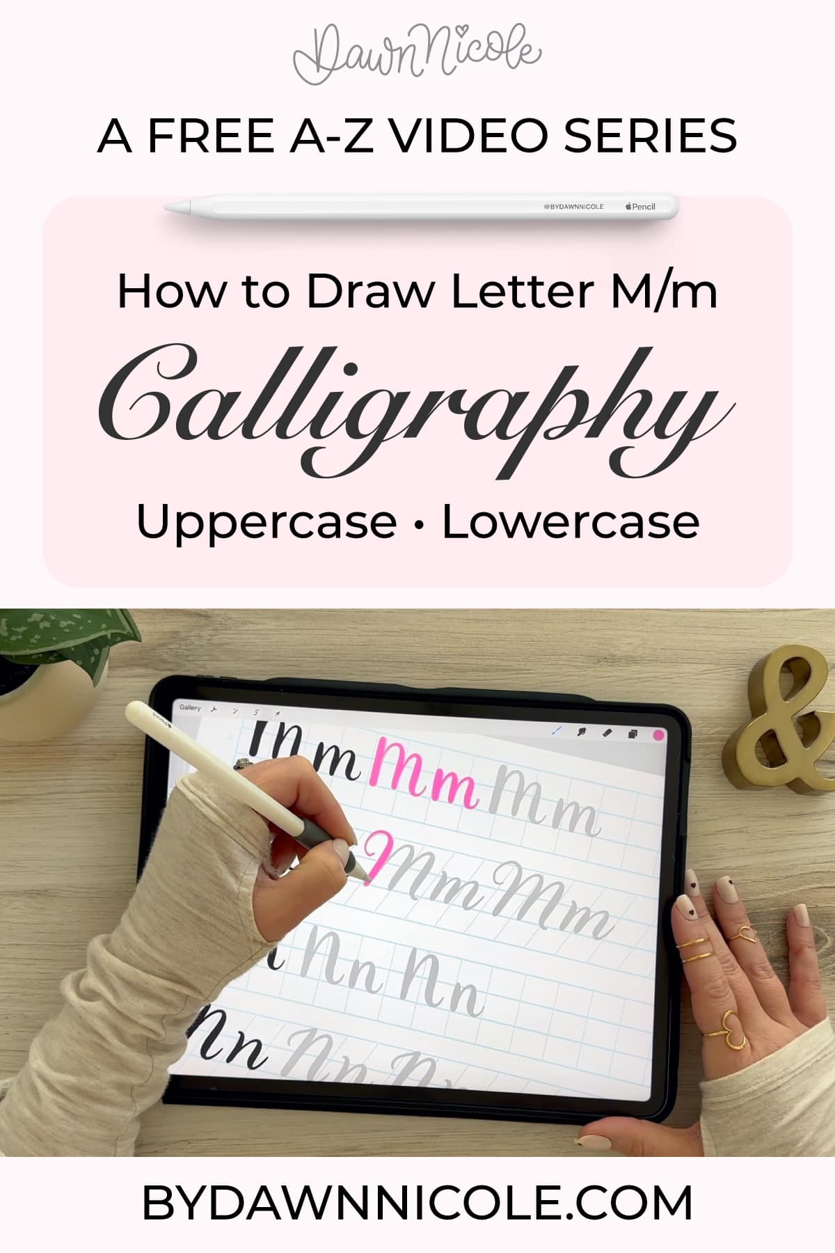 Calligraphy M: Uppercase & Lowercase (Video Tutorial). Learn to draw the letter M in this step-by-step brush calligraphy video tutorial for beginners. Follow along with paper or Procreate!