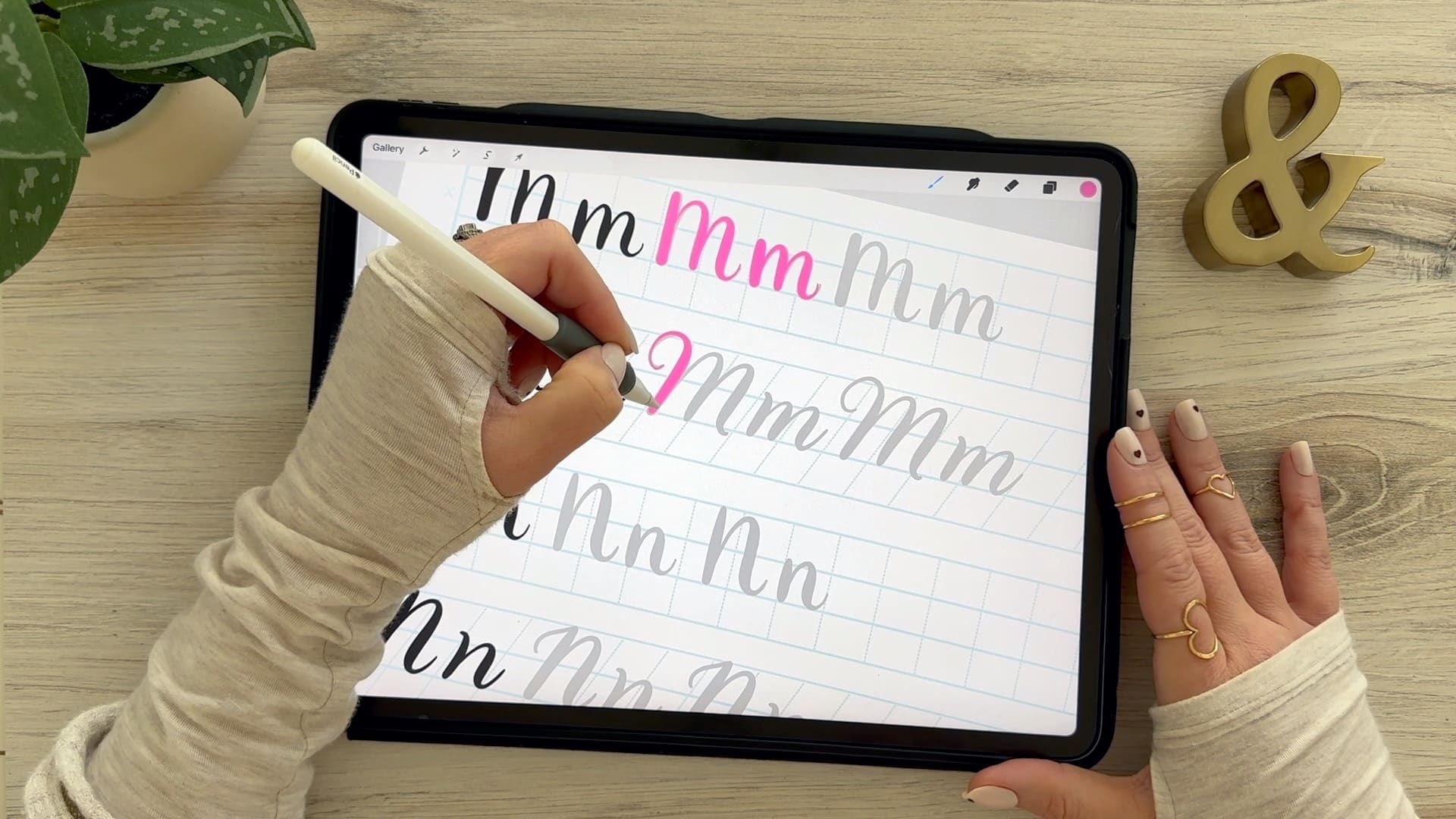 Calligraphy M on iPad in Procreate App