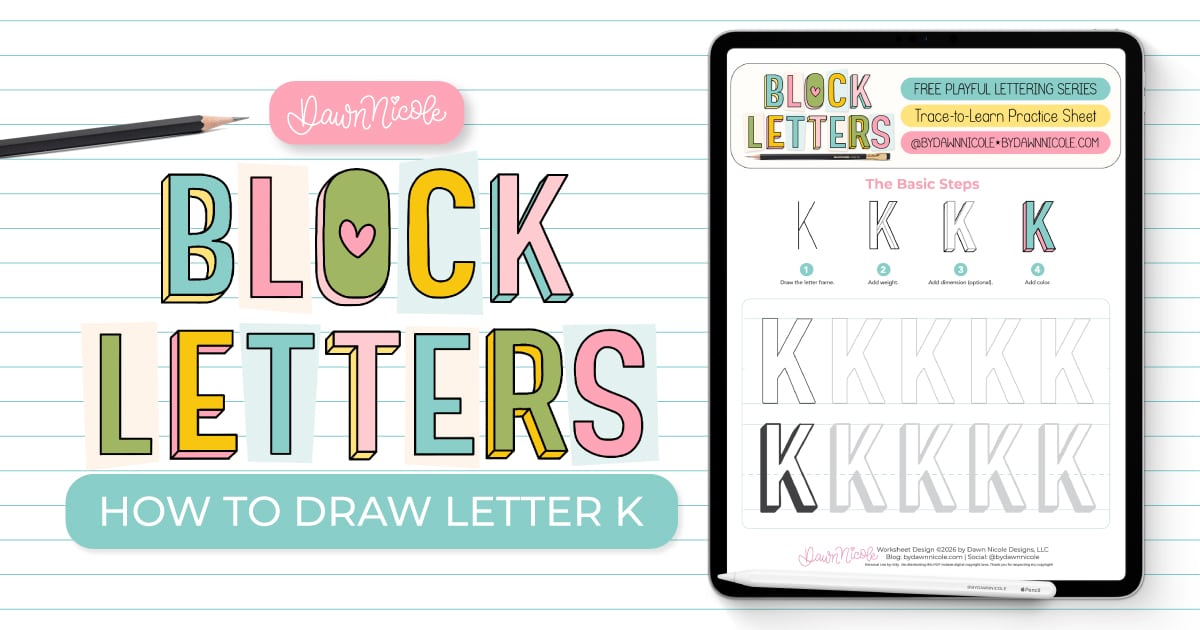 Block Letter K: How to Draw It (+ Free Worksheet). Learn how to draw the block letter K with a step-by-step tutorial.