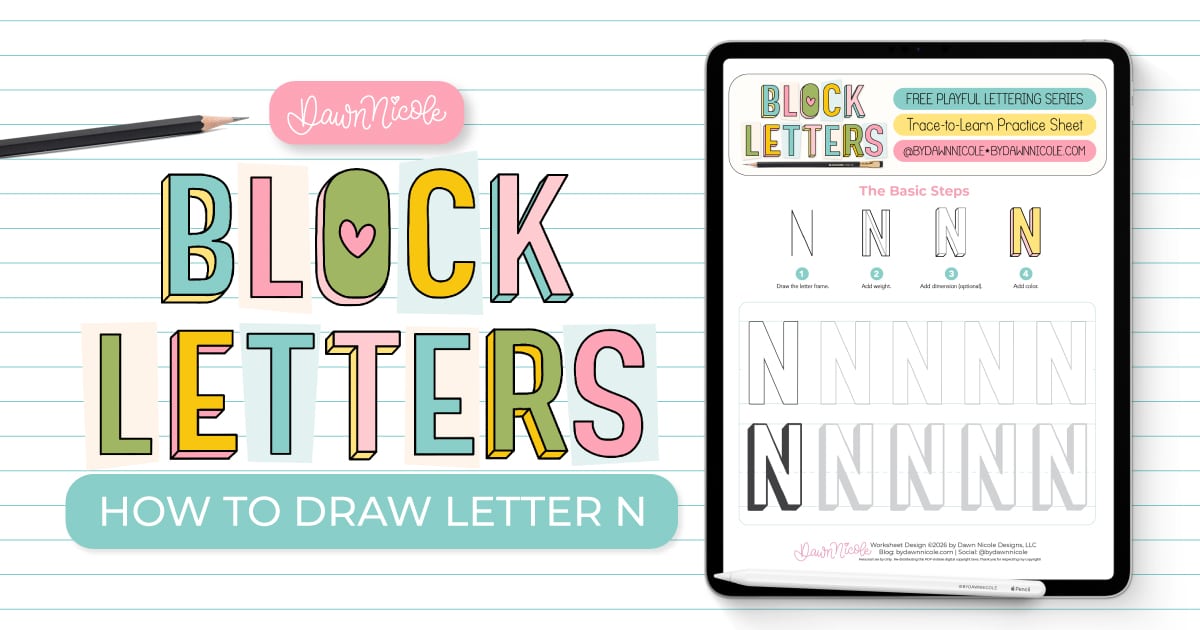 Learn how to draw the block letter N with a step-by-step tutorial. Plus, grab a free practice worksheet!