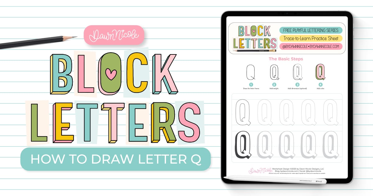 Learn how to draw the block letter Q with a step-by-step tutorial. Plus, grab a free practice worksheet!