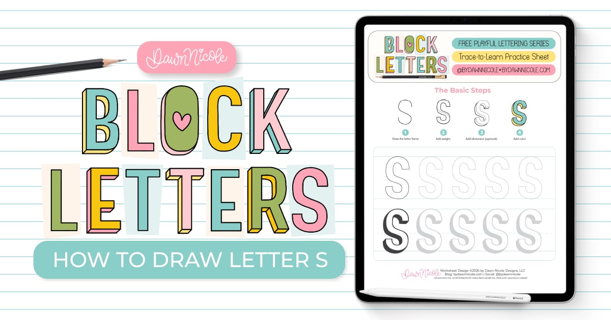 Learn how to draw the block letter S with a step-by-step tutorial. Plus, grab a free practice worksheet!