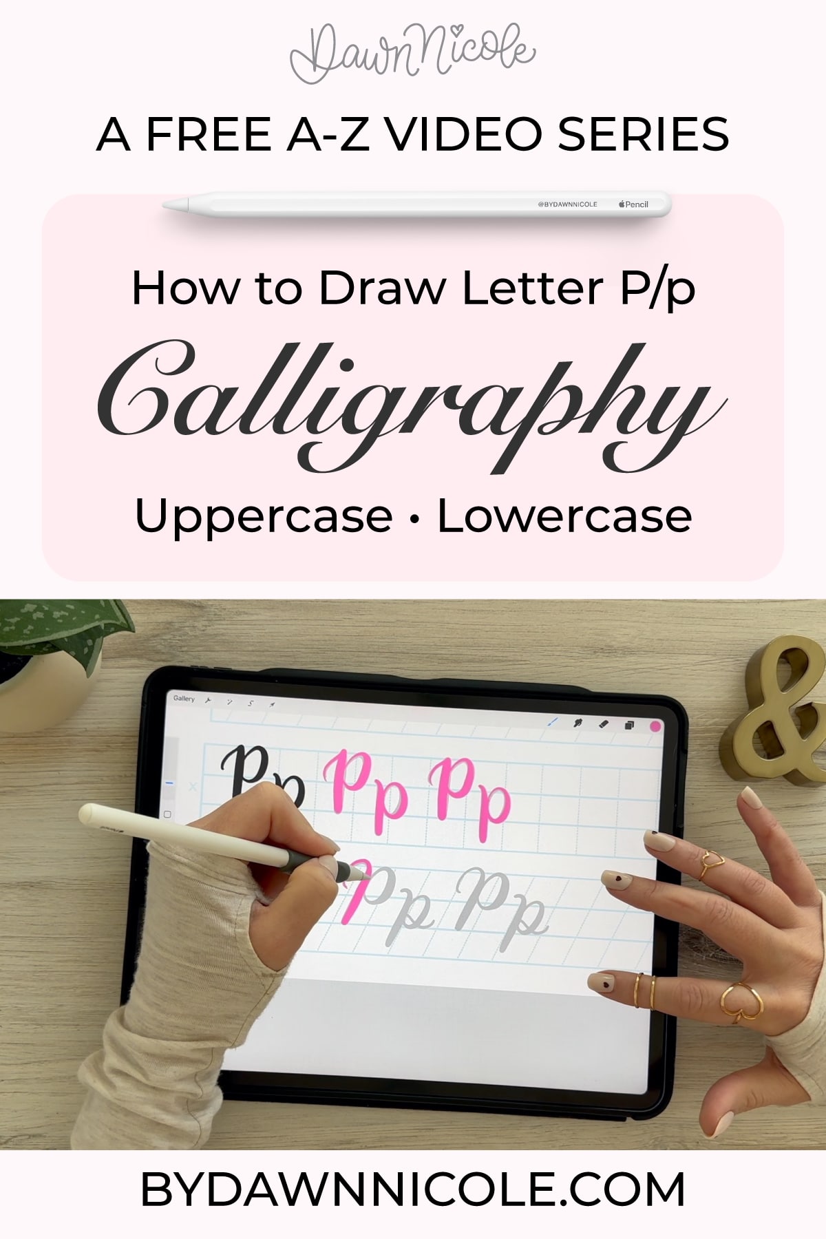 Calligraphy P: Uppercase & Lowercase (Video Tutorial). Learn to draw the letter P in this step-by-step brush calligraphy video tutorial for beginners. Follow along with paper or Procreate!