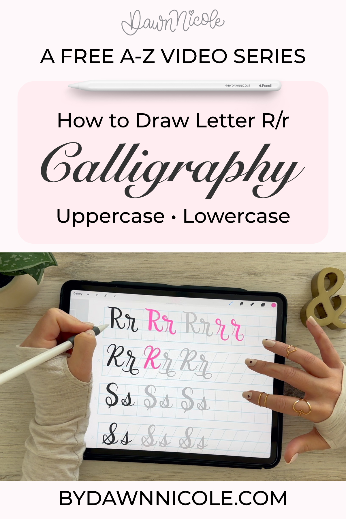 Calligraphy R: Uppercase & Lowercase (Video Tutorial). Learn to draw the letter R in this step-by-step brush calligraphy video tutorial for beginners. Follow along with paper or Procreate!