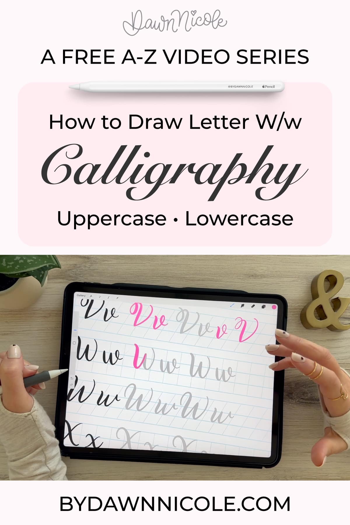 Calligraphy W: Uppercase & Lowercase (Video Tutorial). Learn to draw the letter W in this step-by-step brush calligraphy video tutorial for beginners. Follow along with paper or Procreate!