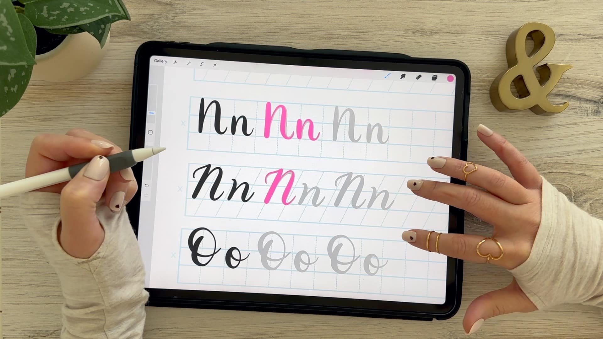Calligraphy N: Uppercase & Lowercase. Follow along with paper or Procreate!