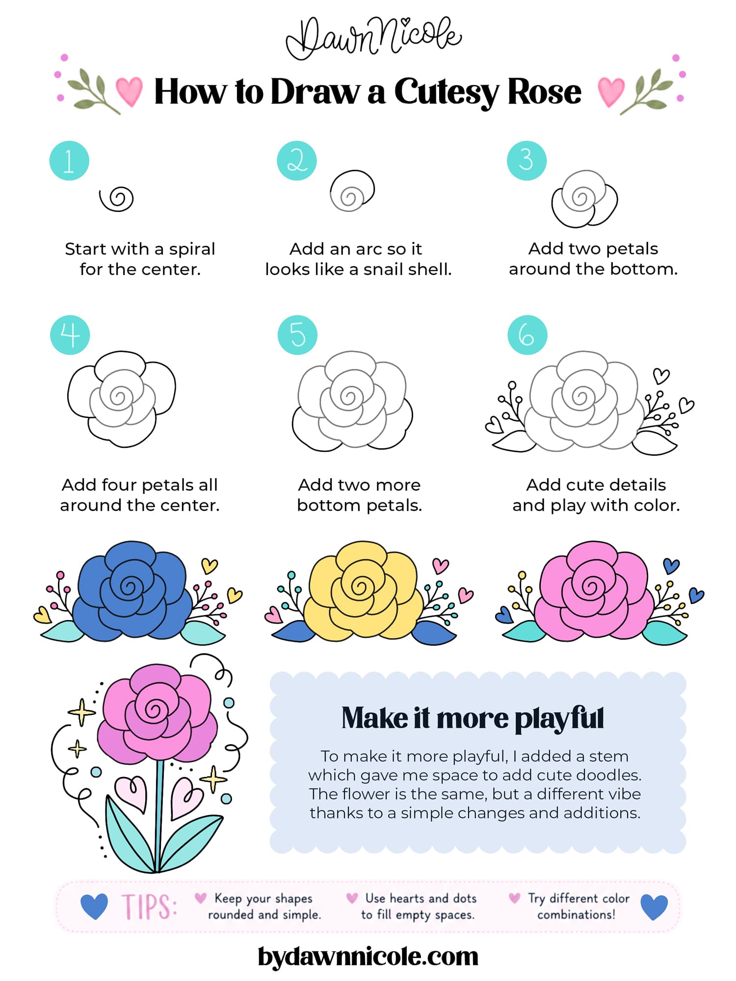 Learn how to create an easy rose drawing in Procreate with 4 beginner-friendly styles: basic, folksy, cutesy, and stained glass. This is the cutesy style (with a playful option)!