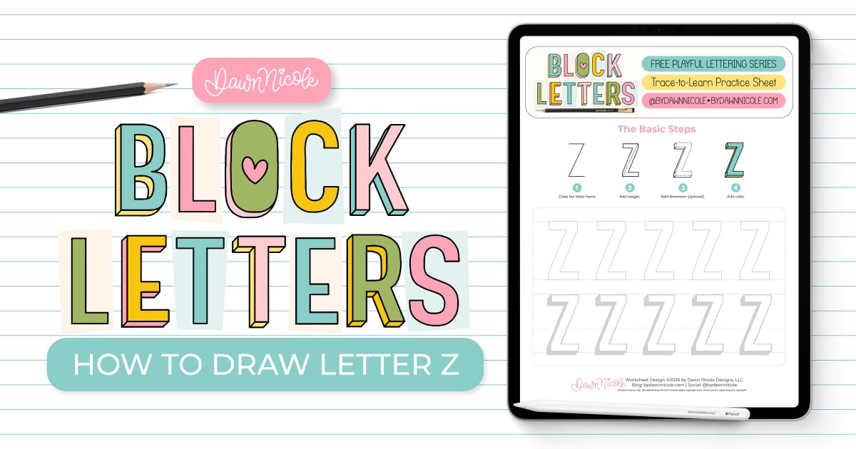 Learn how to draw the block letter Z with a step-by-step tutorial. Plus, grab a free practice worksheet!