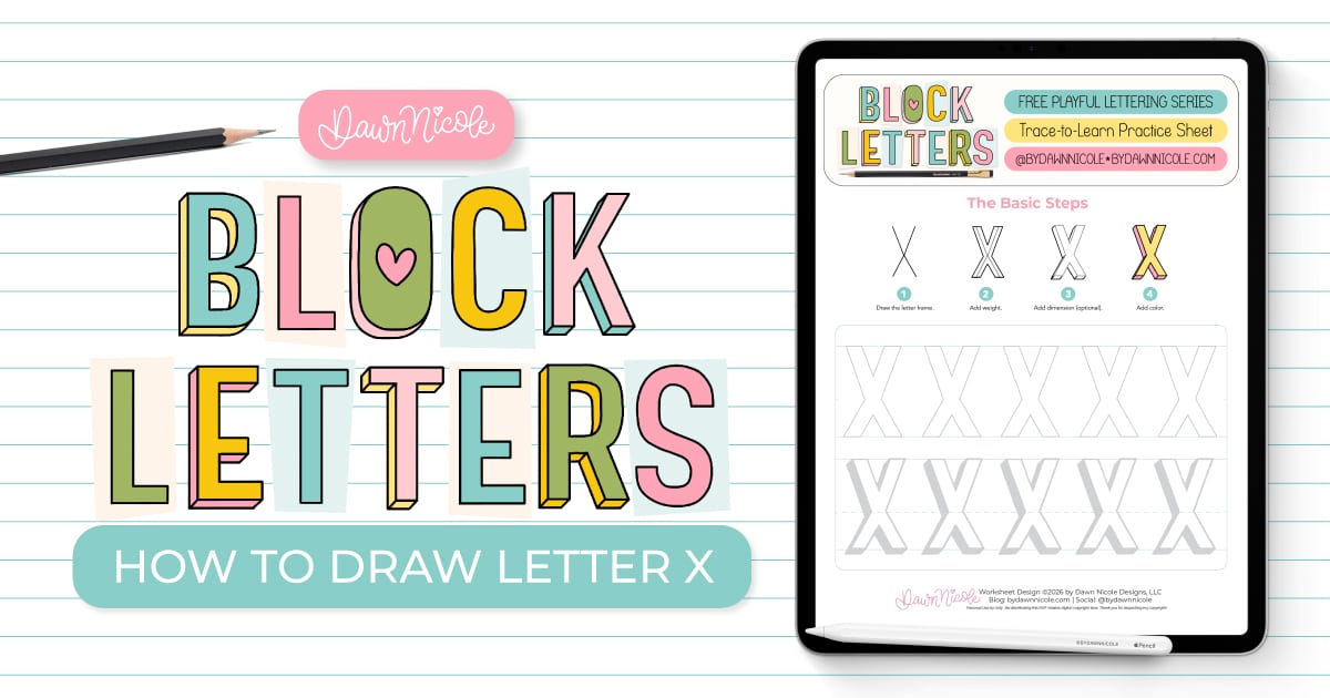 Learn how to draw the block letter X with a step-by-step tutorial. Plus, grab a free practice worksheet!