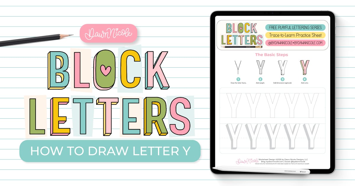 Learn how to draw the block letter Y with a step-by-step tutorial. Plus, grab a free practice worksheet!