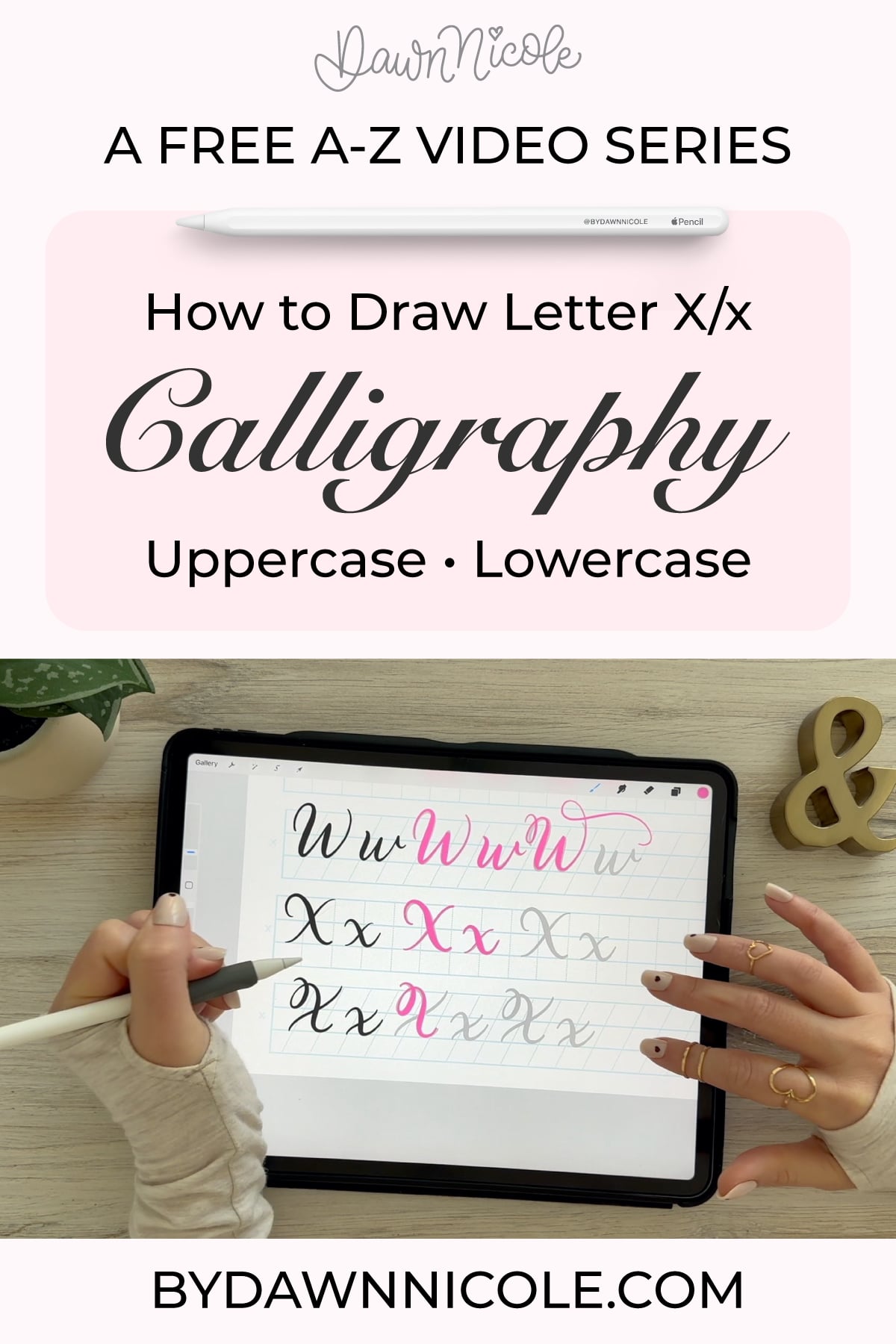 Calligraphy X: Uppercase & Lowercase (Video Tutorial). Learn to draw the letter X in this step-by-step brush calligraphy video tutorial for beginners. Follow along with paper or Procreate!