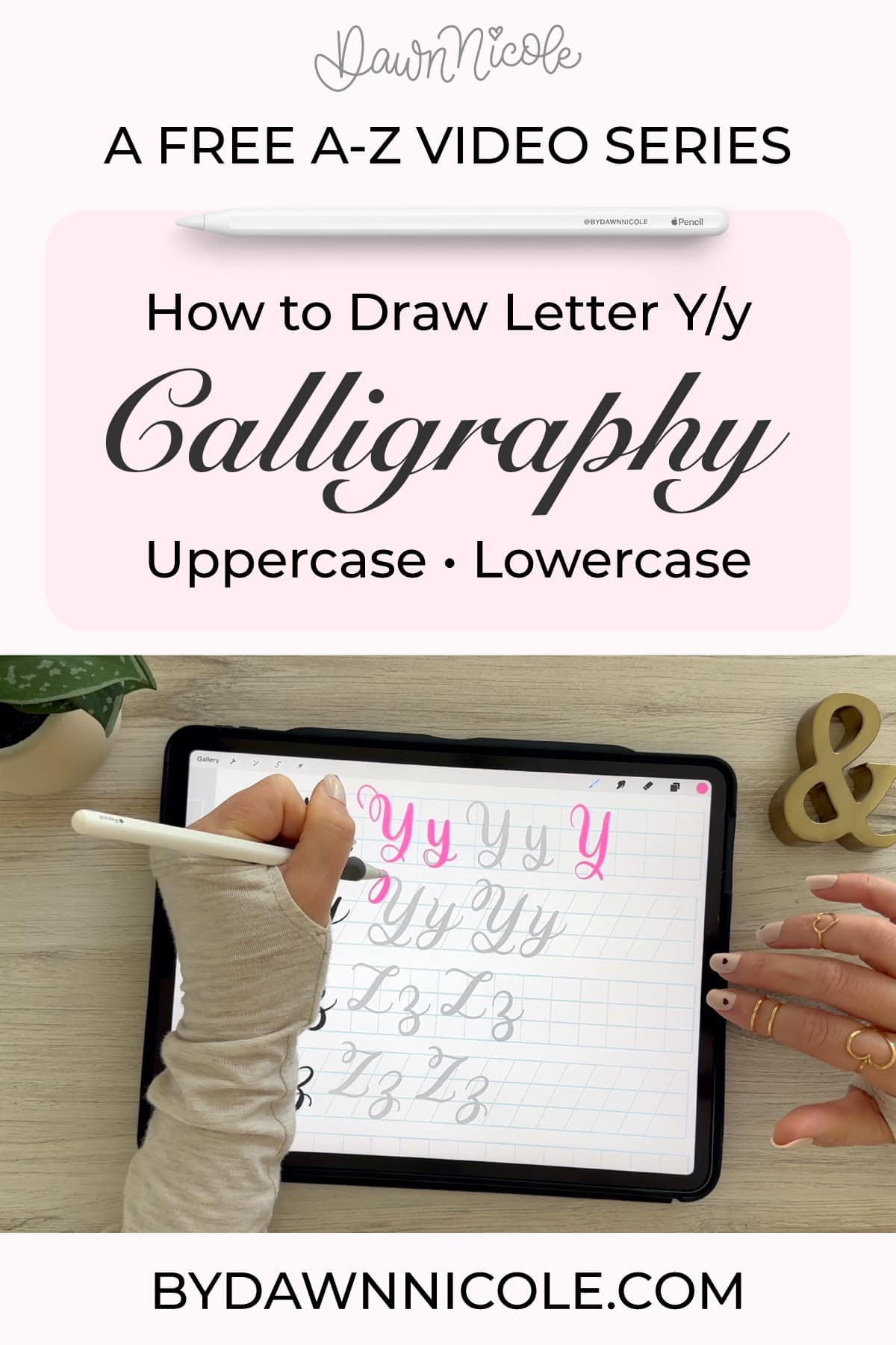 Calligraphy Y: Uppercase & Lowercase (Video Tutorial). Learn to draw the letter Y in this step-by-step brush calligraphy video tutorial for beginners. Follow along with paper or Procreate!