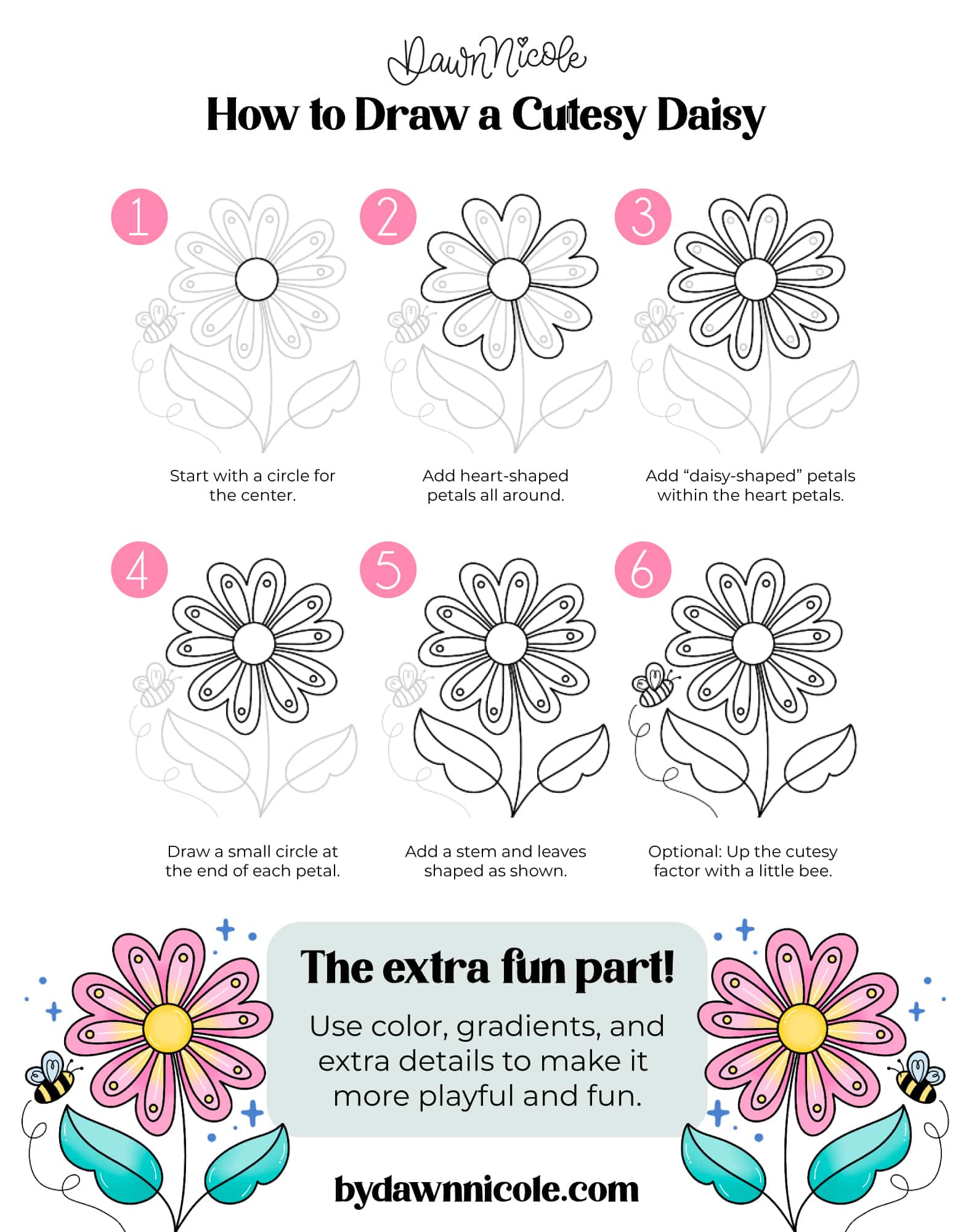  Learn how to create an easy daisy drawing in Procreate with 4 beginner-friendly styles: basic, folksy, cutesy, and stained glass. The Cutesy Daisy: Step-by-Step