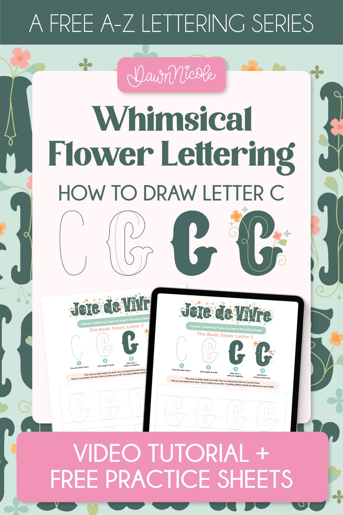 Learn how to draw Flower Letter C in the Joie de Vivre style with a free step-by-step video tutorial and downloadable practice worksheet.