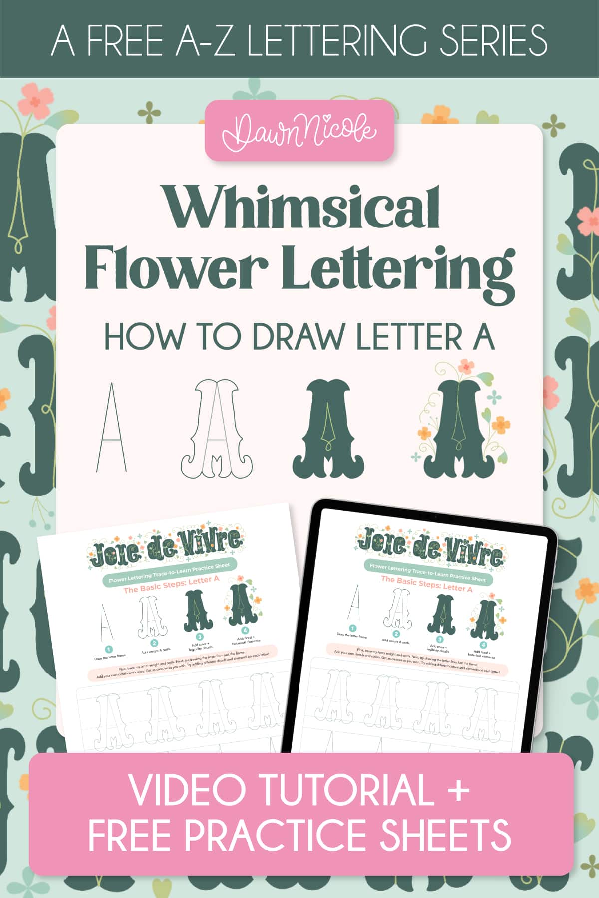 How to Draw Flower Letter A: Video + Practice Sheet. Learn how to draw Flower Letter A in the Joie de Vivre style with a free step-by-step video tutorial and printable practice worksheet.
