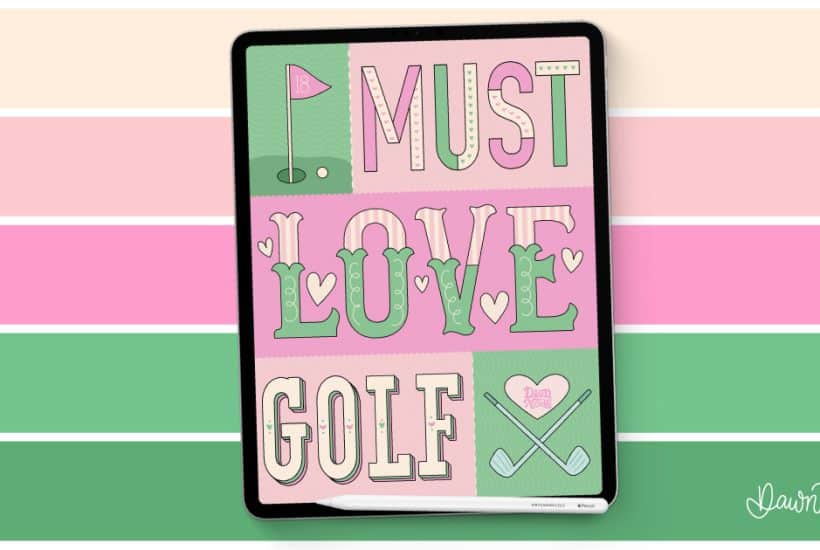 Download my free Girls Who Golf color palette for Procreate, featuring playful pinks and greens inspired by fairways and golf-girl aesthetics.