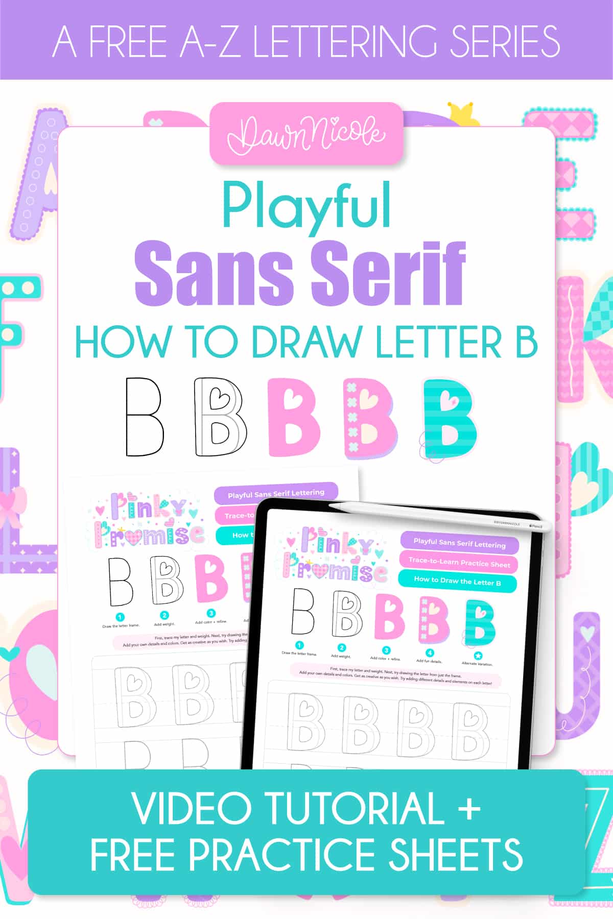 How to Draw Playful Sans Serif B (Video + Practice Sheets). Learn how to draw a playful sans-serif B in the Pinky Promise style. Follow the free video tutorial and download printable and Procreate practice sheets.