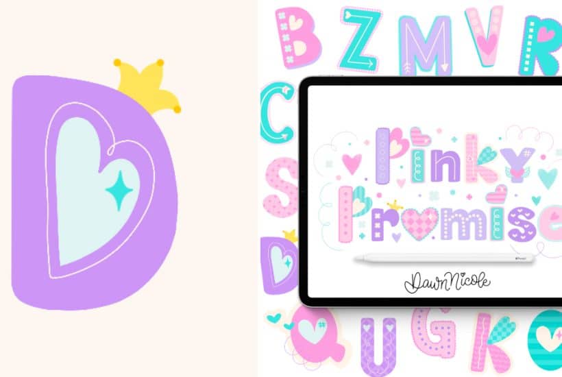 Learn how to draw a playful sans serif D. Follow the free video tutorial and download printable and Procreate practice sheets.