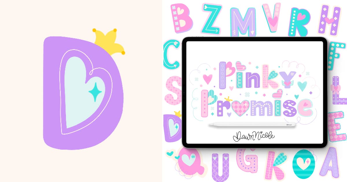 Learn how to draw a playful sans serif D. Follow the free video tutorial and download printable and Procreate practice sheets.