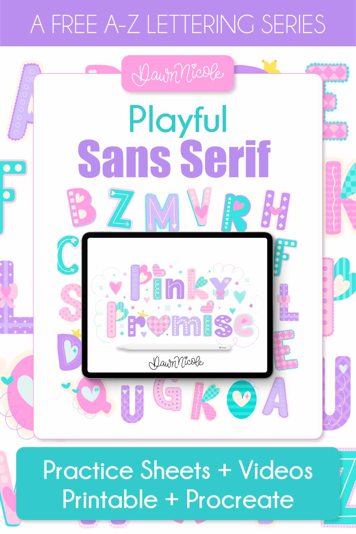 Playful Sans Serif Lettering: A–Z . Learn playful sans serif lettering from A–Z. Follow step-by-step video tutorials + grab free practice sheets for every letter of the alphabet.