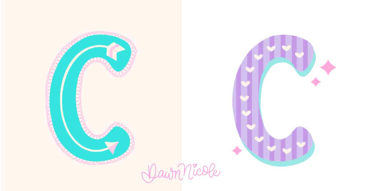 Learn how to draw a playful sans-serif letter C in the Pinky Promise style. Follow the free video tutorial and download printable and Procreate practice sheets. Two Styles of Letter C.