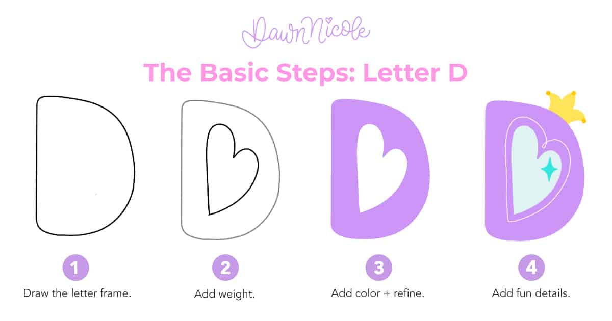 Learn how to draw a playful sans serif D. Follow the free video tutorial and download printable and Procreate practice sheets. Step-by-step