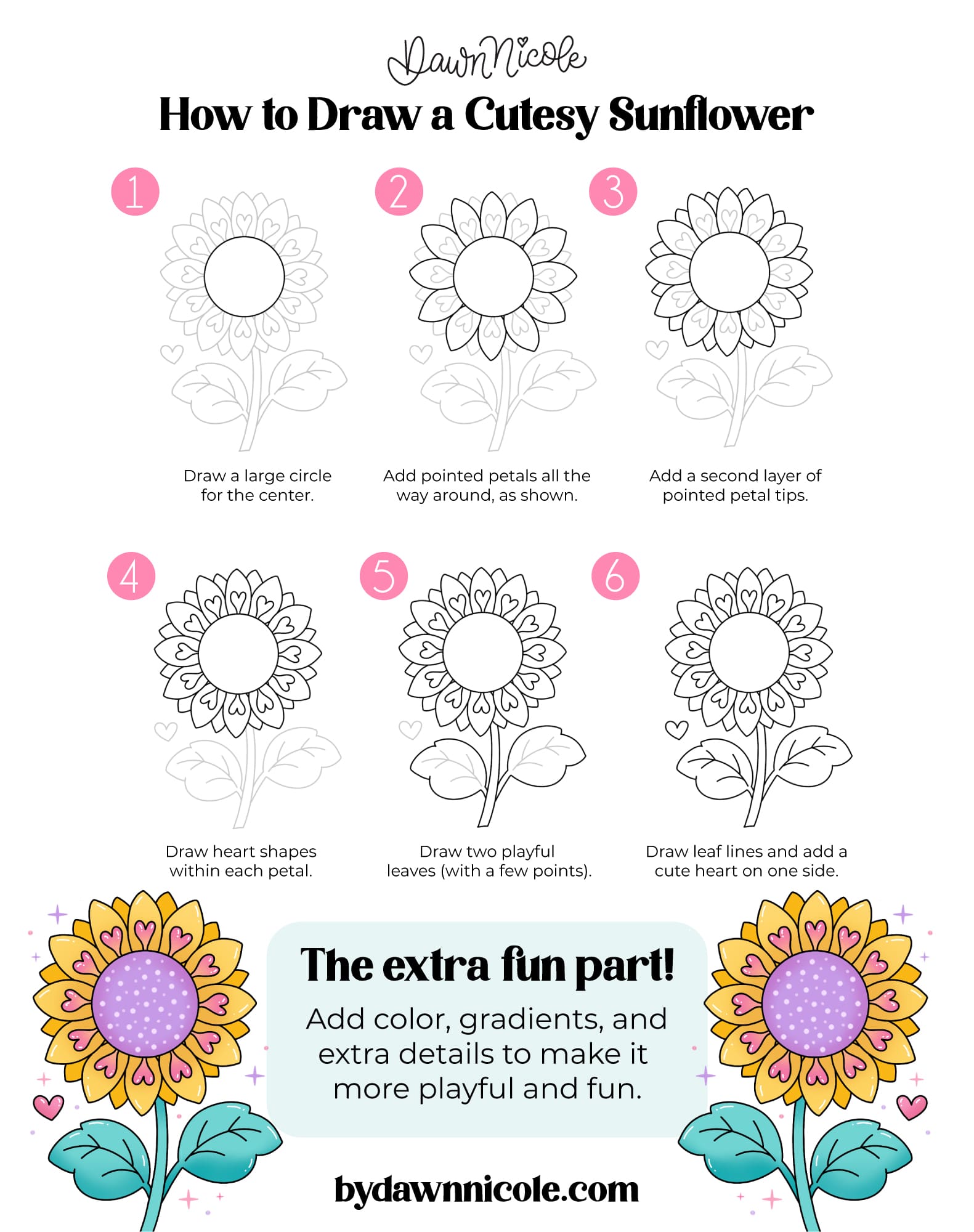 Easy Cutesy Sunflower Drawing: Step-by-Step