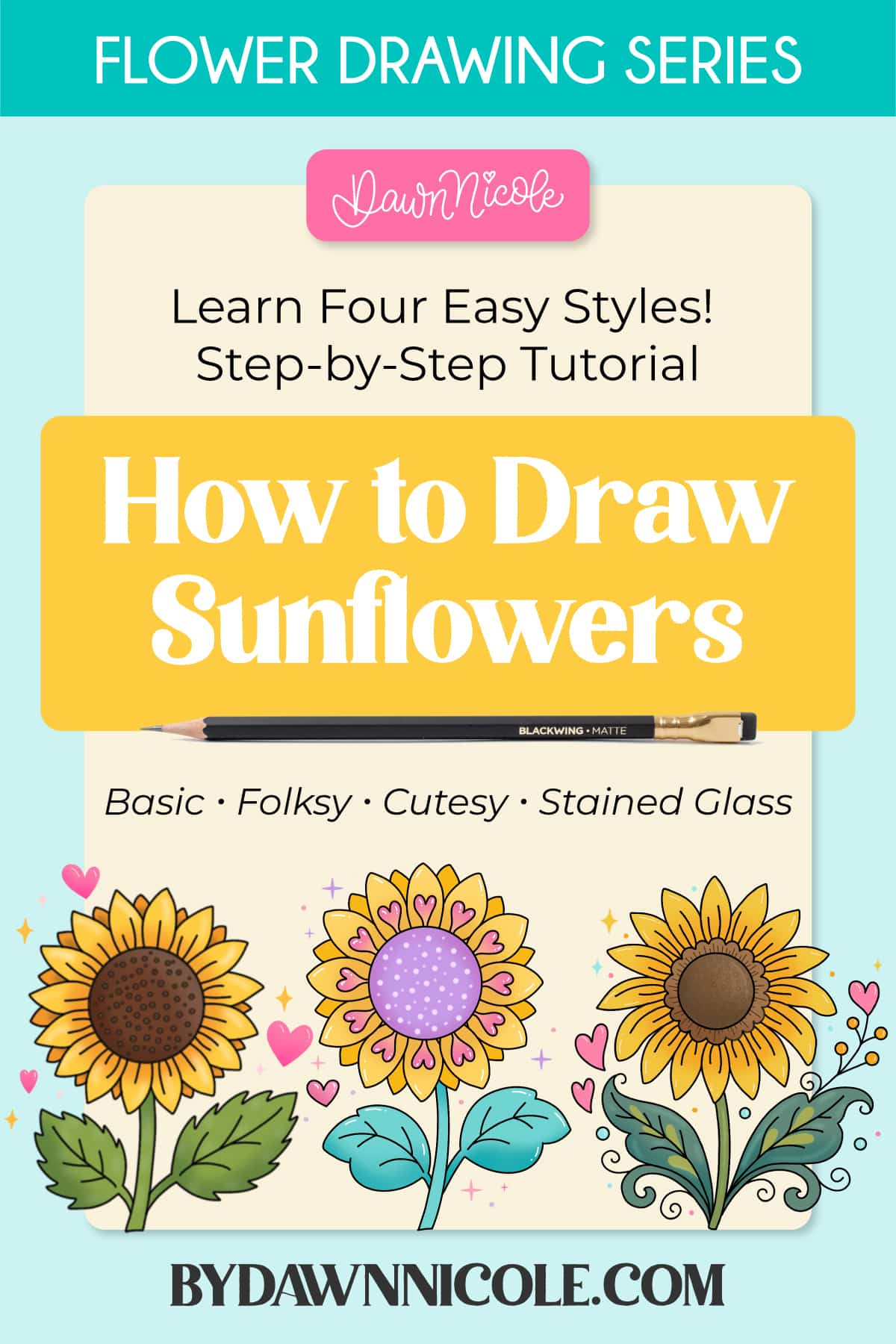 Easy Sunflower Drawing (4 Styles!) Learn how to create an easy Sunflower drawing in Procreate with 4 beginner-friendly styles: basic, folksy, cutesy, and stained glass.