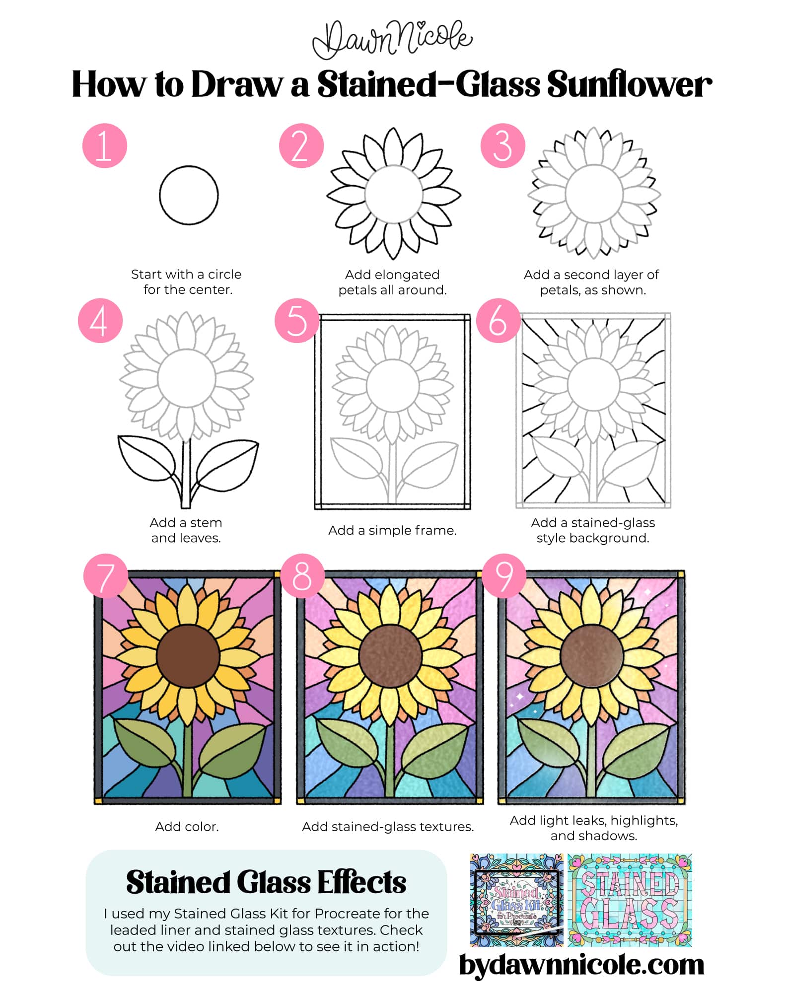 Easy Stained-Glass Sunflower Drawing: Step-by-Step