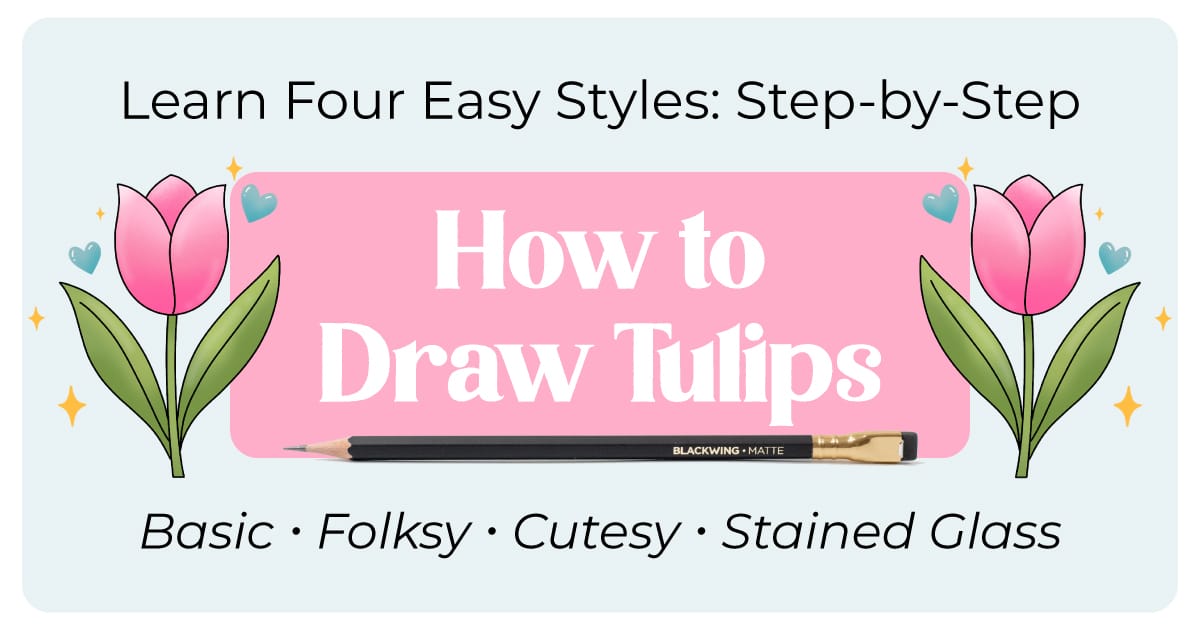 Learn how to create an easy tulip drawing with 4 beginner-friendly styles: basic, folksy, cutesy, and stained glass.