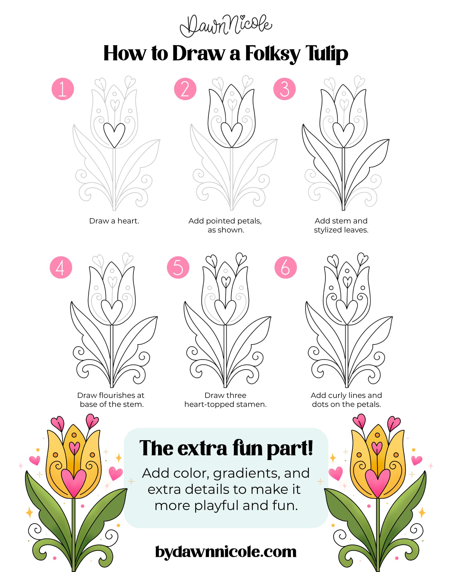 How to Draw a Tulip: Folksy-Style