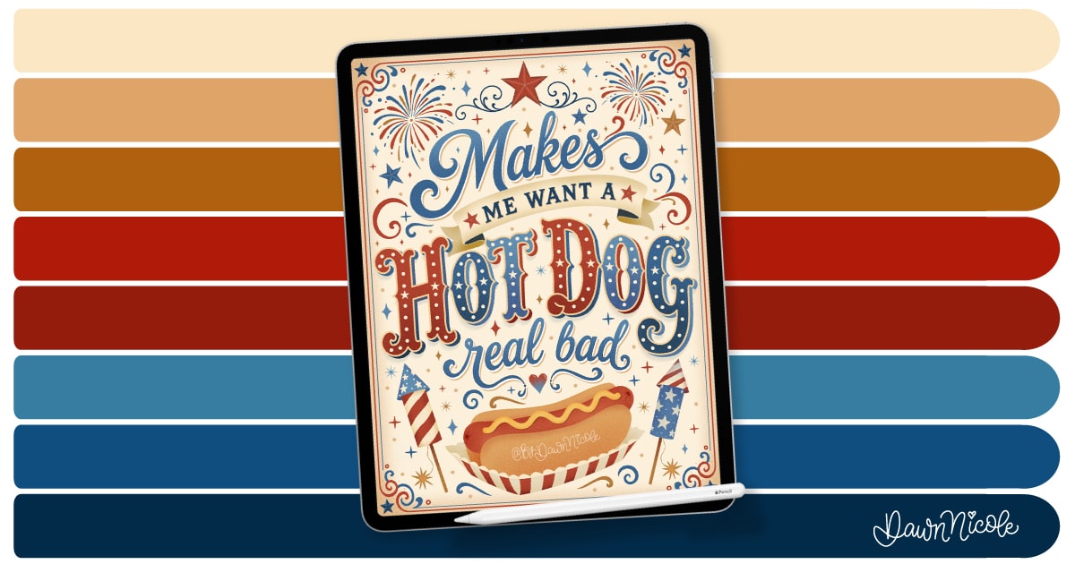 Download this free Vintage Americana Procreate Color Palette featuring classic red, white, and blue shades perfect for patriotic artwork.