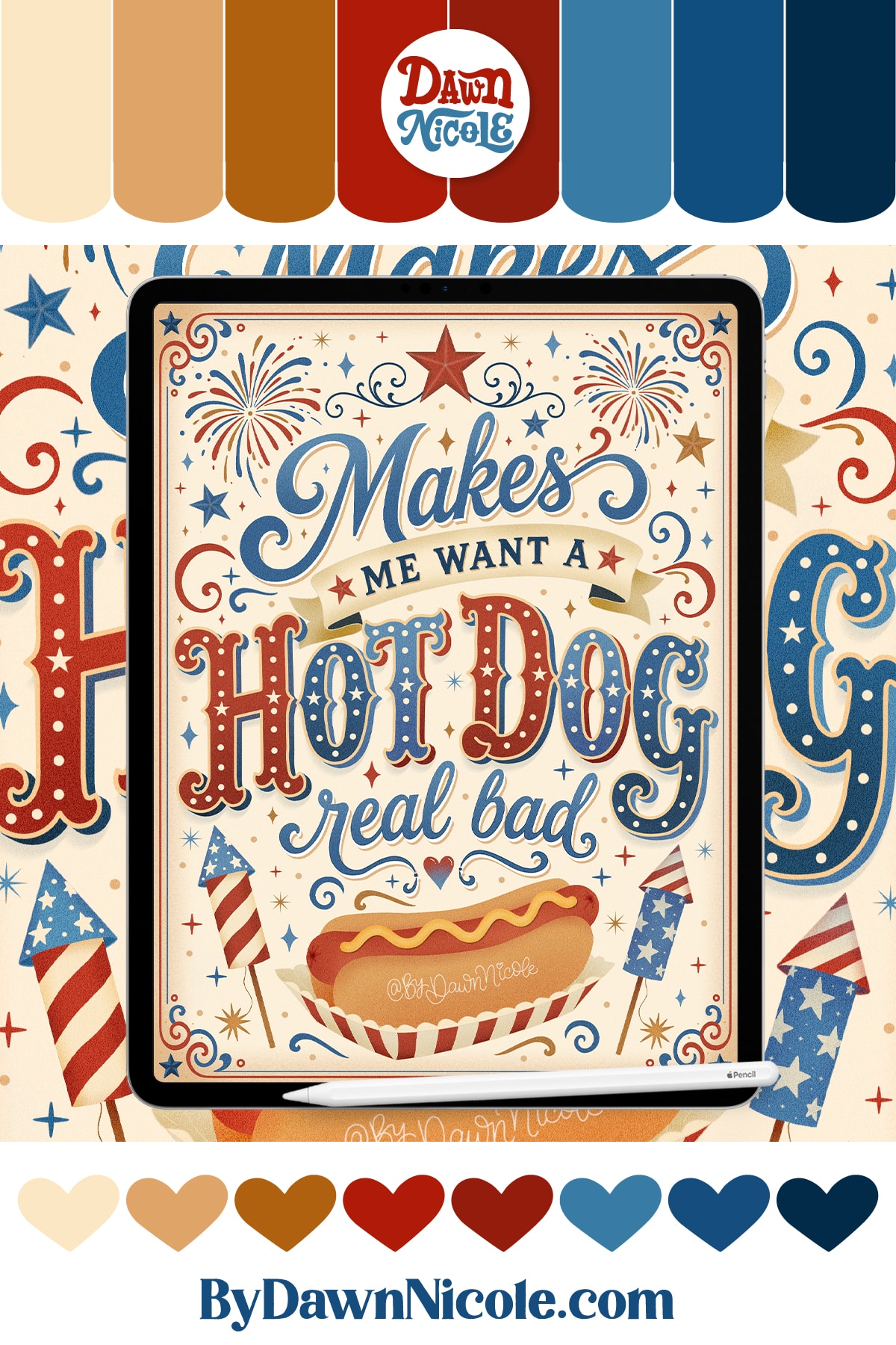 Download this free Vintage Americana Color Palette featuring classic red, white, and blue shades perfect for patriotic artwork.