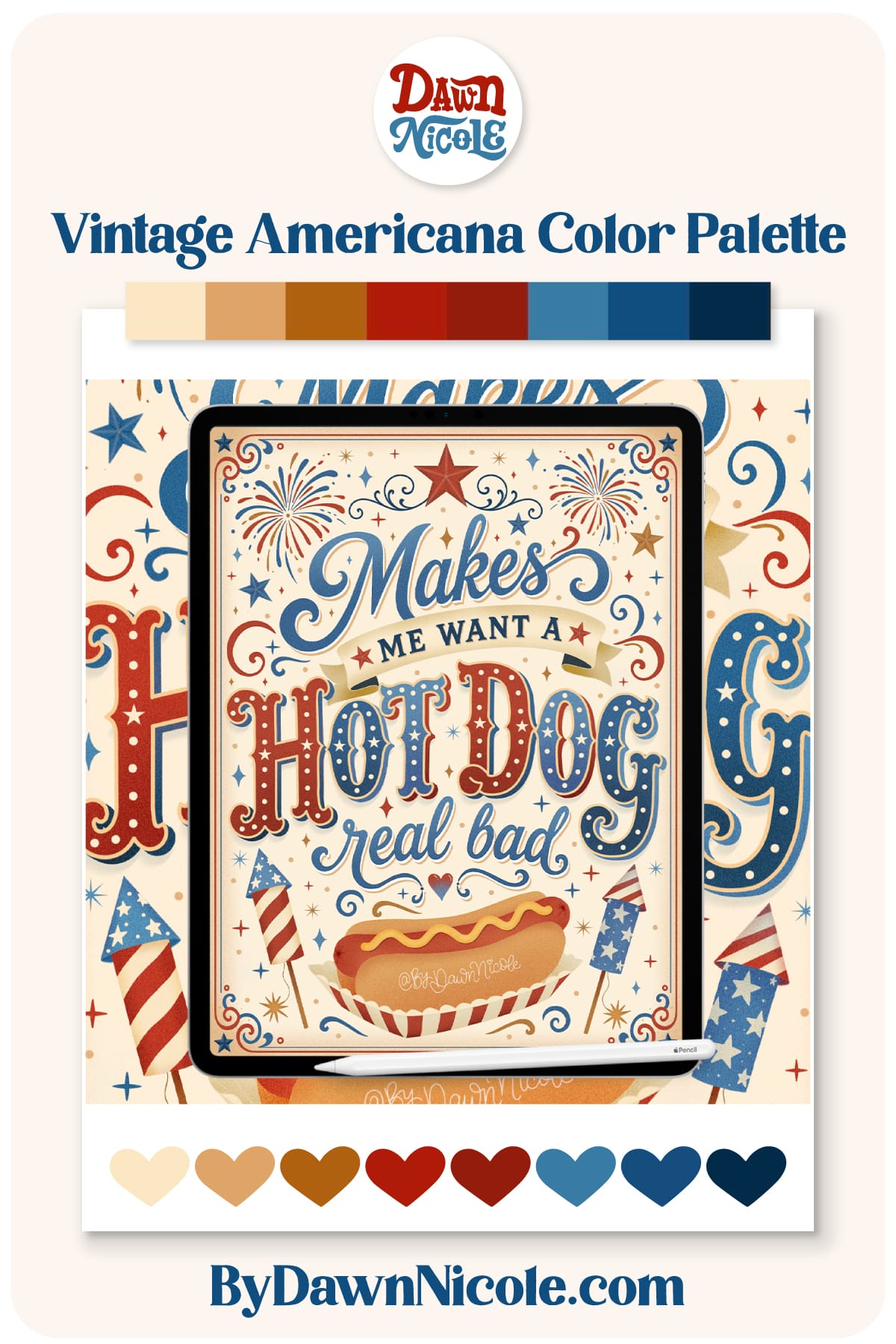 Download this free Vintage Americana Procreate Color Palette featuring classic red, white, and blue shades perfect for patriotic artwork.