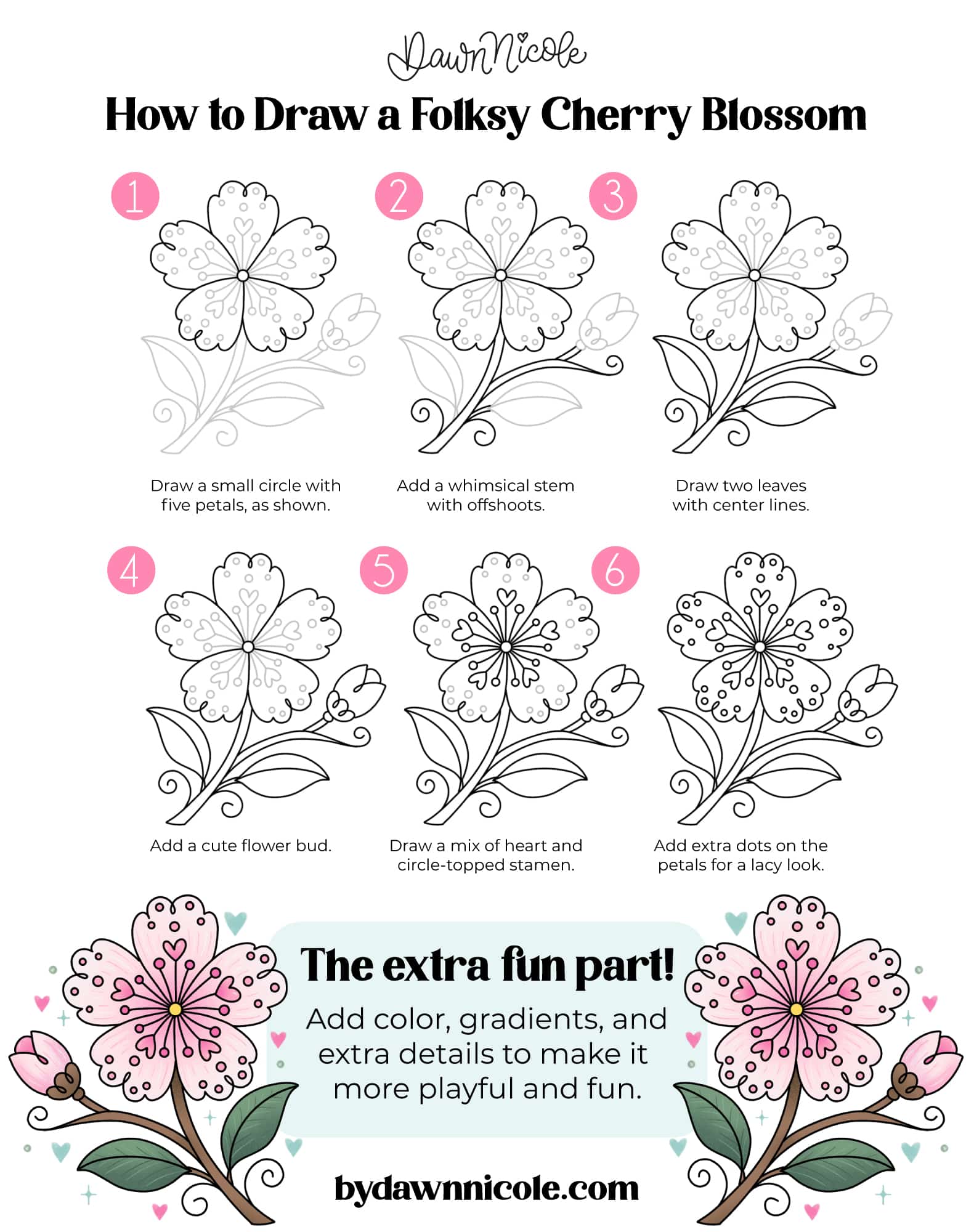 How to Draw Cherry Blossoms: Folksy
