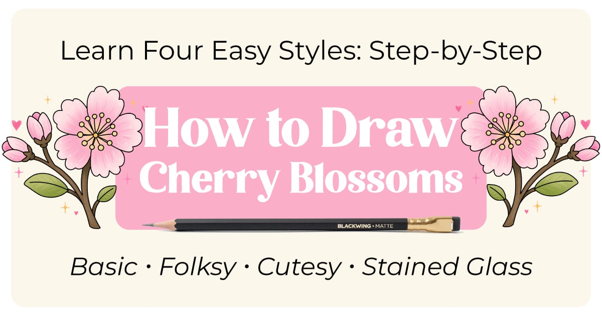 How to create an easy Cherry Blossom drawing in 4 beginner-friendly styles: basic, folksy, cutesy, and stained glass.