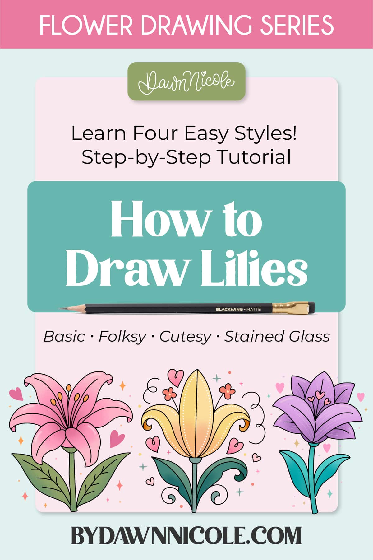 Learn how to create an easy Lily drawing in Procreate with 4 beginner-friendly styles: basic, folksy, cutesy, and stained glass.