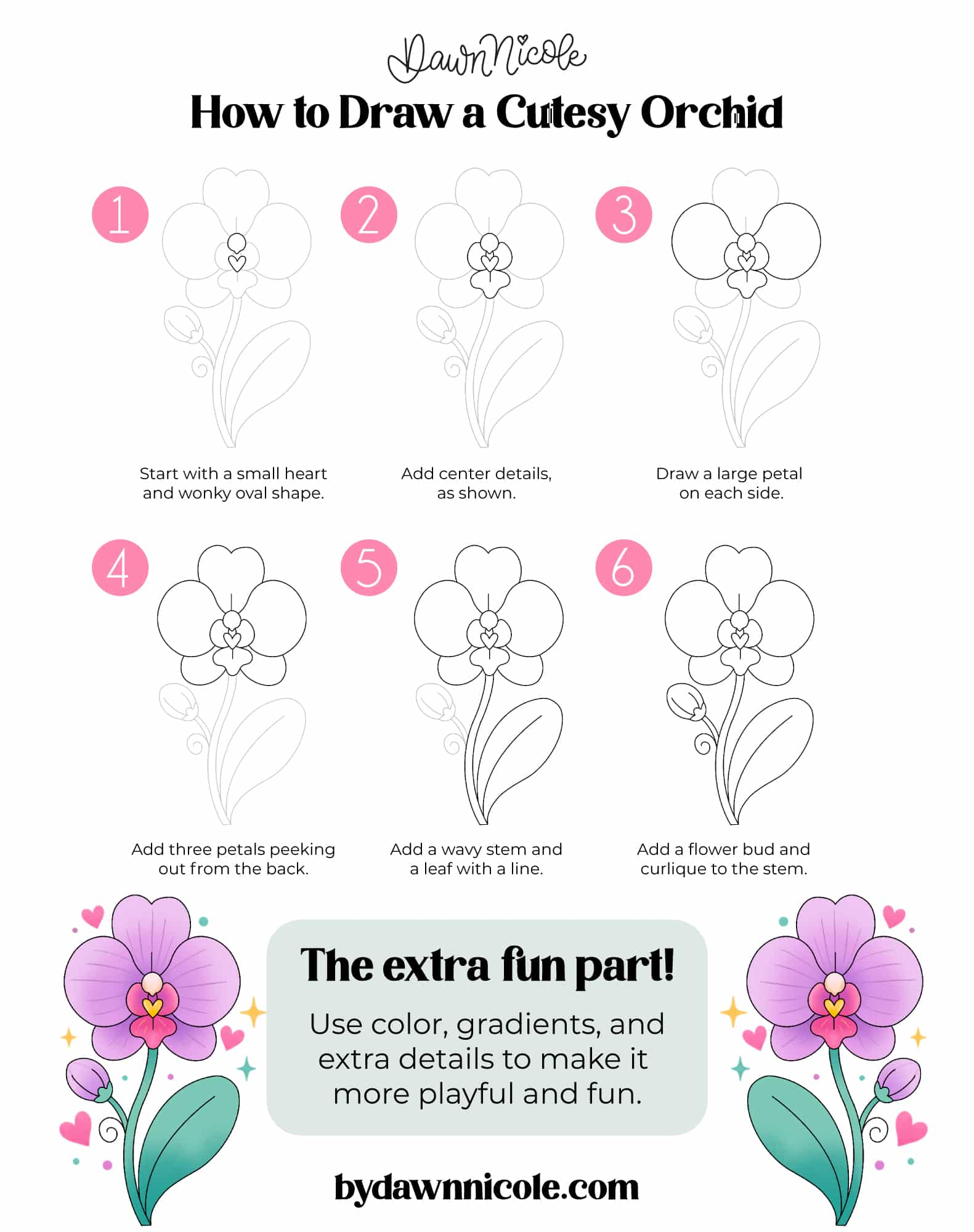 Easy Orchid Drawing: Cutesy