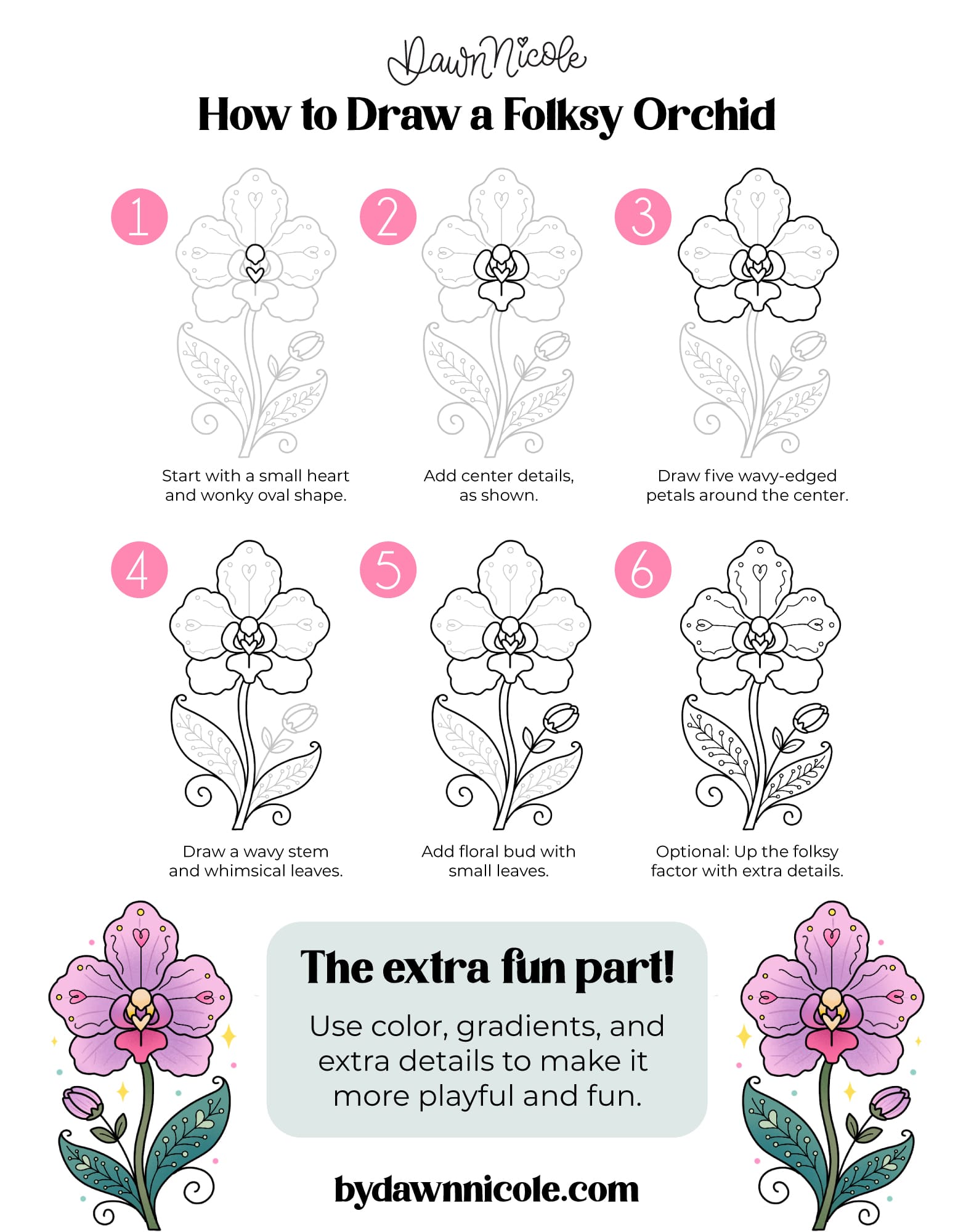 Easy Orchid Drawing: Folksy