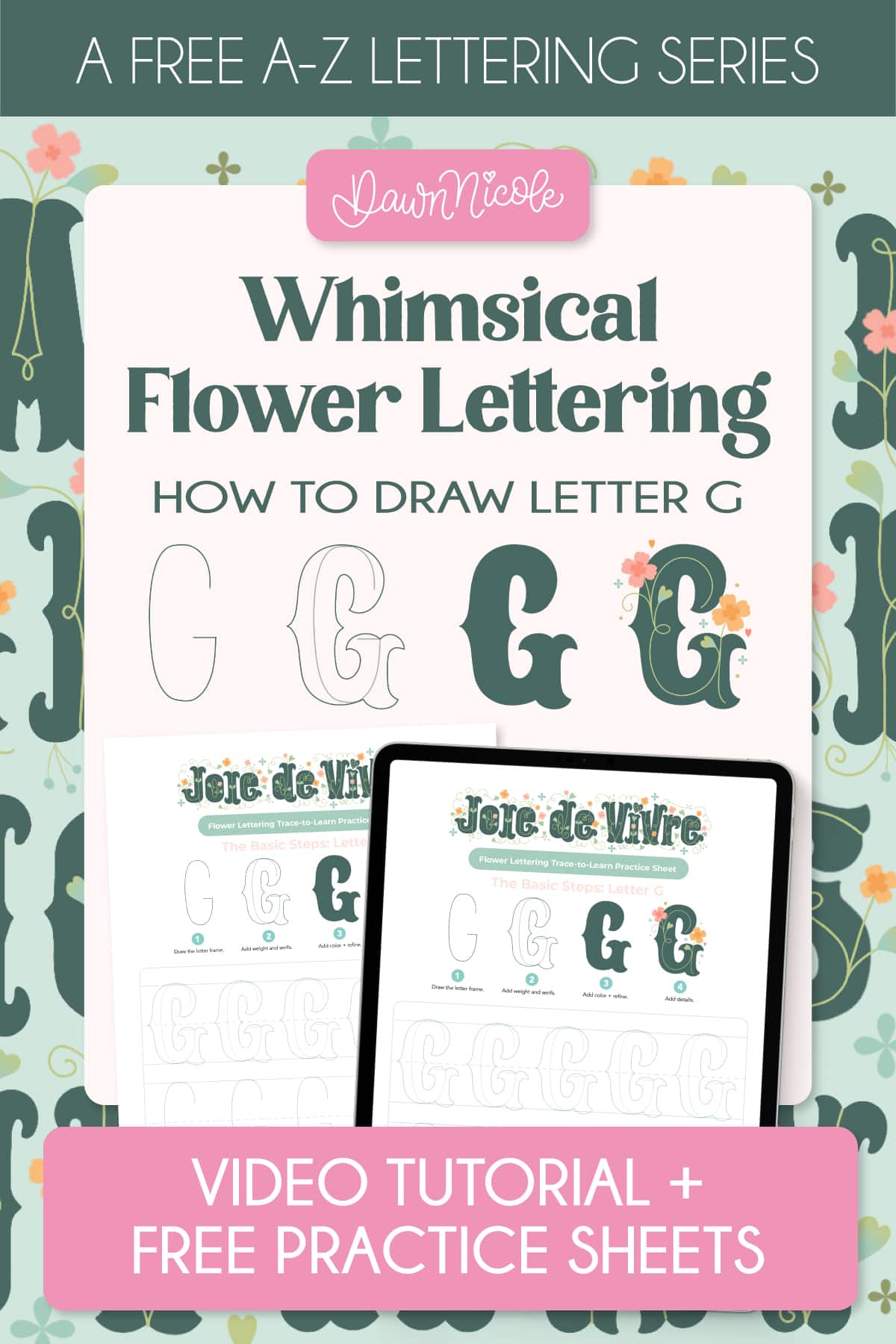 Learn how to draw Flower Letter G in the Joie de Vivre style with a free step-by-step video tutorial and downloadable practice worksheet.