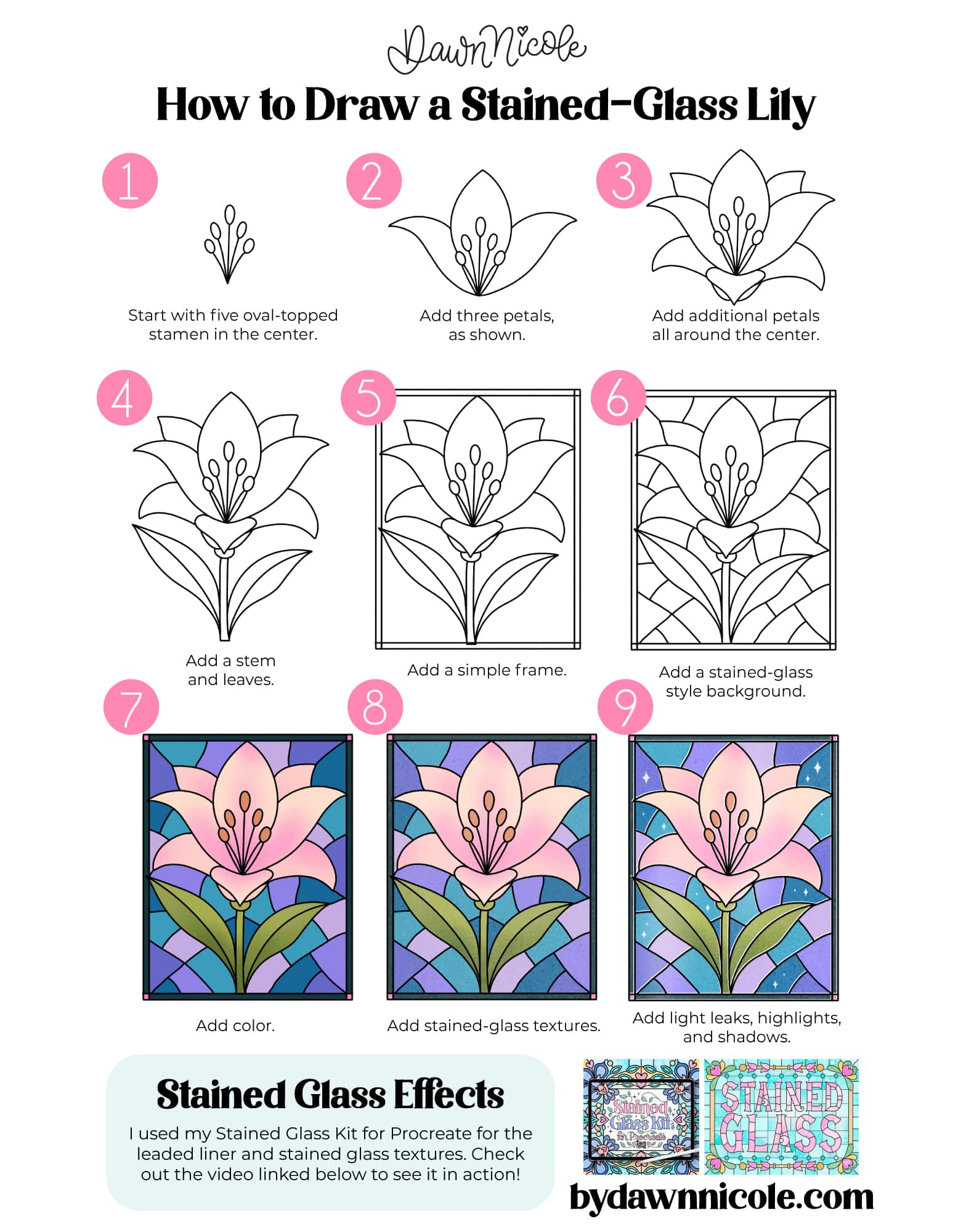 How to Draw a Lily: Stained-Glass Style