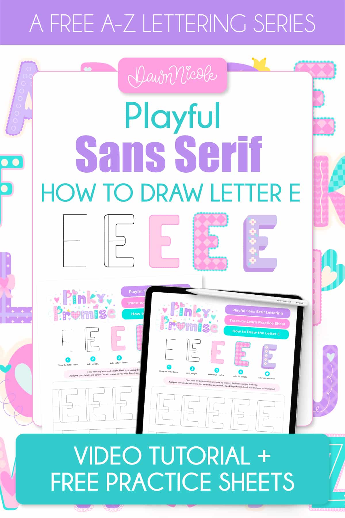 How to draw a playful sans-serif E. Follow the free video tutorial and download printable and Procreate practice sheets.&nbsp;