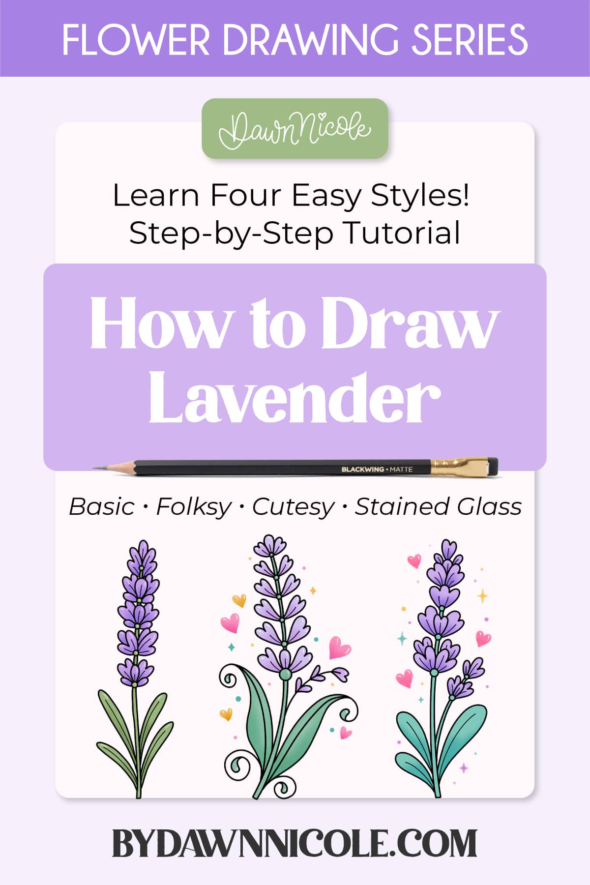 Learn how to create an easy Lavender drawing in Procreate with 4 beginner-friendly styles: basic, folksy, cutesy, and stained glass.